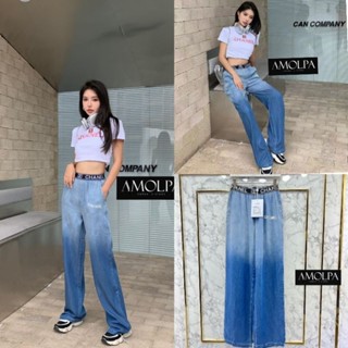 กางเกงขายาวยีนส์ CHANEL DENIM TWOTONE เนื้อผ้ายีนส์แท้ สีทูโทน แบบไม่หนา ผ้าฟอก ใส่สบาย  ขอบเอวอักษร CHANEL