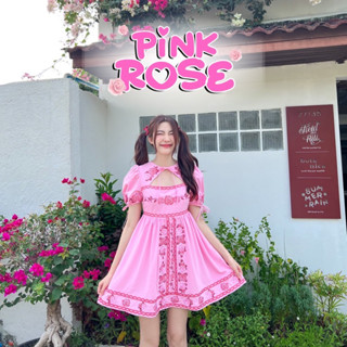 SEOULMATE PINK ROSE #SM6599 เดรสผ้าลินินแขนตุ๊กตา มาพร้อมดีเทลปักดอกไม้สุดน่ารัก สีชมพูสดใส มีซับในอย่างดี