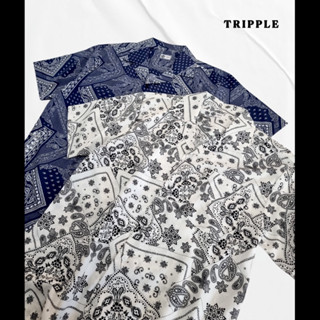 TRIPPLE เสื้อฮาวายลายเพสลีย์ (Paisley)ลายผ้าเช็ดหน้า สีขาว สีกรม #Hawaiianshirt #shirt #Paisley