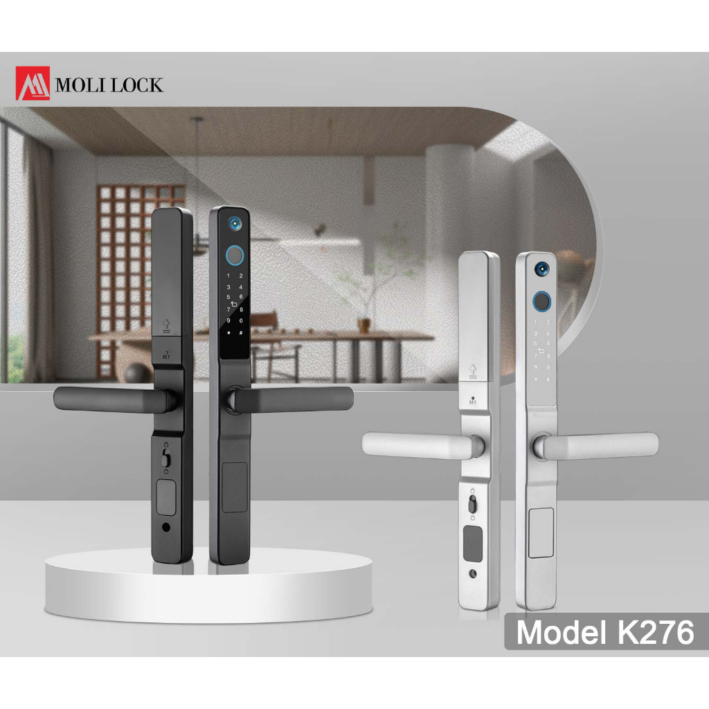 (กันน้ำได้100%)+ WiFi + Camera กล้องหน้า Digital Door Lock ปี 2024 รุ่น Model K-276 สี Black / Silver