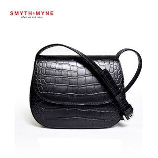 SMYTH&amp;MYNE LISA BAG กระเป๋าสะพายข้างหนังวัวแท้ อัดลายจระเข้ สีดำ