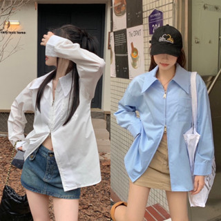 Theyourlooks ♡ พร้อมส่ง Double zipper shirt เสื้อเชิ้ต ซิปหน้า 🩵🥥 (TYL575)