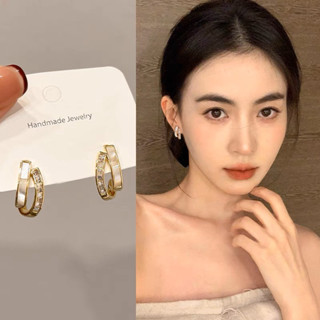 Jewelry Bling 💎 ต่างหูสไตล์เกาหลีสีทอง แบบสองชั้น หรูหรามินิมอลน่ารักสดใส