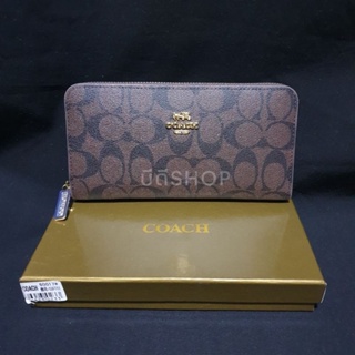 กระเป๋าสตางค์ COACHH BROWN/BLACK SIGNATURE ZIP-AROUND WALLET