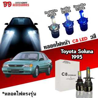 หลอดไฟหน้า C8 LED ไฟ 3 สี ขั้วตรงรุ่นToyota Soluna 1995-1998 ตัวแรก H4 มีพัดลมในตัว ราคาต่อ 1 คู่