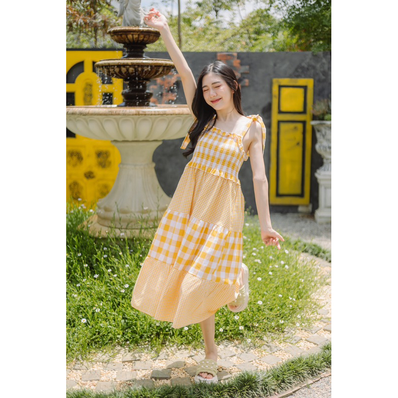 Nooch.Closet ชุดเดรสยาว ลายสก๊อต Scott Yellow Dress ☀️