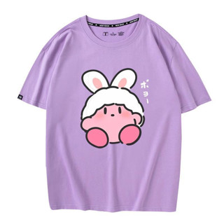 เสื้อยืดเกม Kirby Star Allies กระต่ายสีชมพูแขนสั้นผ้าฝ้าย 100% น่ารักเสื้อผ้าเกมอนิเมะสุดฮอต