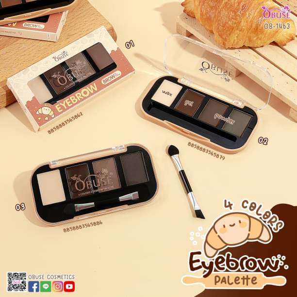คิ้วฝุ่นโอบิ้วท์ OB-1463 obuse Wax - Gel - powder 4 Colors Eyebrow Palette