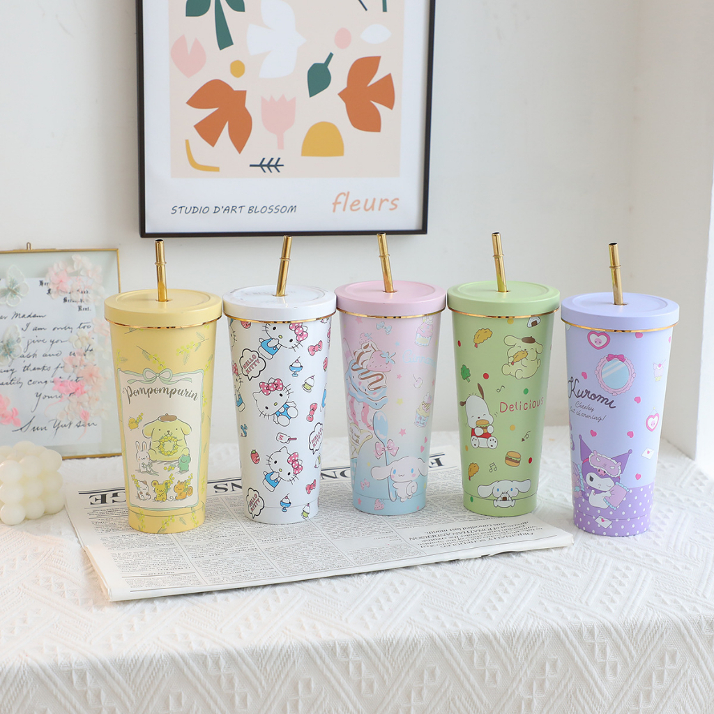 Sanrio 750ml น่ารักแก้วเก็บอุณหภูมิ เย็น-ร้อน My Melody Kuromi ลายการ์ตูน เหมาะกับ สําหรับหอพัก สํานักงาน