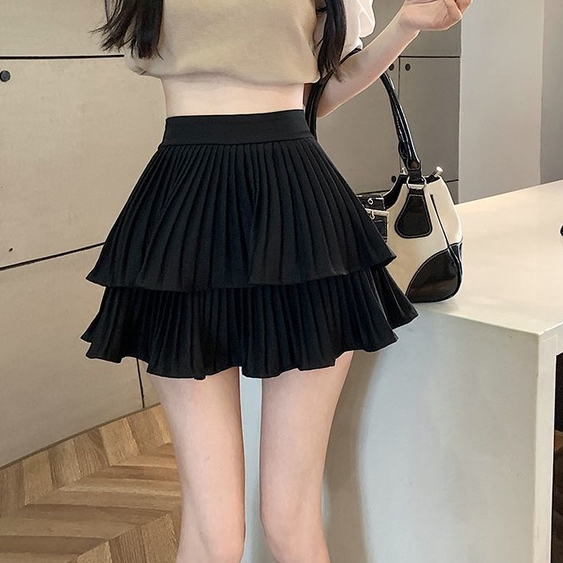 Floerns กระโปรงสั้น เอวสูง สไตล์เกาหลี สําหรับผู้หญิง กระโปรงสาวอวบ มีชับใน สีพื้น - รูปที่ 2