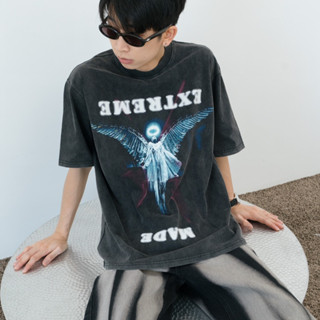 EXT GOD Vintage T-shirt เสื้อยืดแขนสั้นทรงโอเวอร์ไซส์ผ้าฟอก