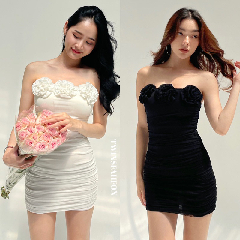 Rosé Dress เดรสเกาะอกปักกุหลาบหวานๆแต่มีความเซ็กซี่น่ารักในตัว สามารถใส่ได้ทั้งงานกลางวันและกลางคืน