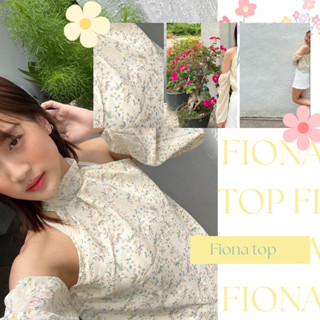 เสื้อเปิดไหล่ผูกคอ มีแขนลายดอกไม้ Fiona top🌷