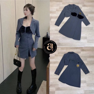 Set 2 ชิ้น มินิเดรสเกาะอก+ เสื้อคลุม ป้าย : Aileen Brand