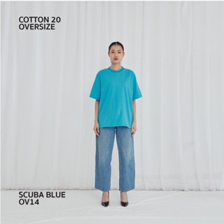 V08  เสื้อยืดสีฟ้ากลาง Cotton20 Oversize