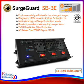 SurgeGuard SB-3E (Hybrid Surge Protector) ปลั๊กกรองไฟ ตัดไฟเกิน ลดทอนไฟกระชากและลดทอนสัญญาณรบกวน รับประกันตลอดอายุการใช้งาน