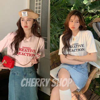 cherryshop พร้อมส่ง🔥เสื้อยืด🍀OVERSIZEเสื้อยืดแขนสั้นผู้หญิงสีชมพู แมทช์ได้ทุกตัวอักษร เสื้อท่อนล่าง มีซับใน