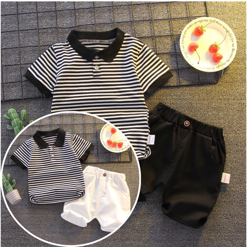 พร้อมส่งในไทย ชุดเด็กผู้ชายคอโปโล เสื้อ+กางเกง Size80-120
