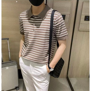 เสื้อโปโลคอปก ลายริ้วกระดุม 3 เม็ด ผ้าหนาไม่บาง สไตล์เกาหลี C41