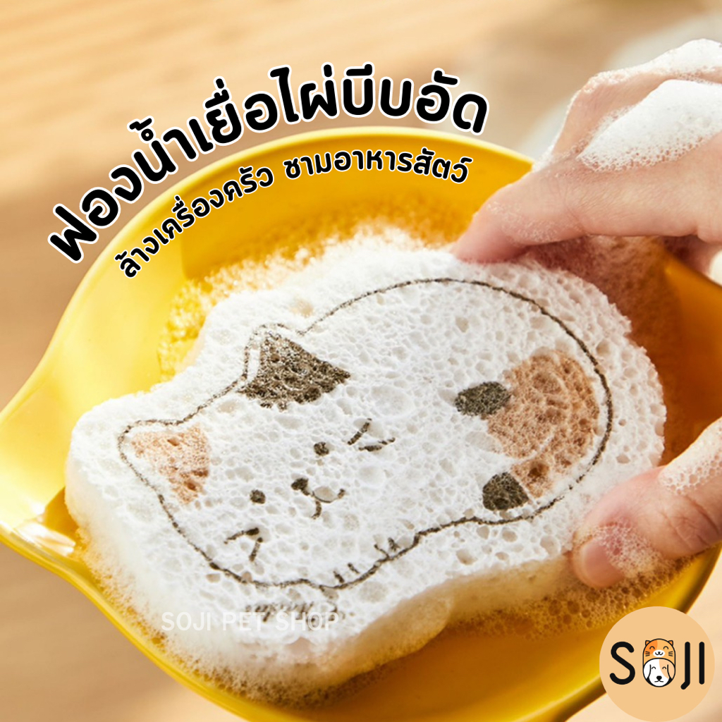 [พร้อมส่ง] ฟองน้ําบีบอัด ฟองน้ําล้างจาน ฟองน้ำเยื่อไผ่ ฟองน้ำแมว เครื่องมือทําความสะอาดน้ํามันในครัว