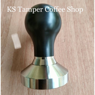 tamper ด้ามกดกาแฟby KS tamper coffeeแบบด้ามปอมคาดเงินขนาดเส้นผ่านศูนย์กลาง ขนาด 51,53,54,57,58.50,58.55มม พร้อมส่ง