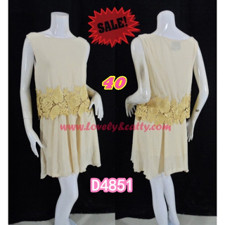 Sale++ (อก40) D4851 Dressทองย้อยแขนกุดผ้าชีฟองซับในตัว เหมือนใส่2ชิ้นแต่เย็บติดกัน ตัวนอกเป็นเสื้อชายเสื้อติดลูกไม้