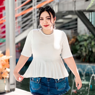 100KG Plus size พร้อมส่ง R17  เสื้อเรย่อนระบายตัวยาว อก40-50