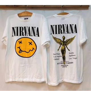 NIRVANA⚡️เสื้อยืดผ้าฟอก Unisex Cotton 💯 งานใหม่ ทำเก่า ผ้าฟอกเฟดนุ่ม ไร้ตะเข็บข้าง สกรีนจม หน้าหลัง ⚡️⚡️