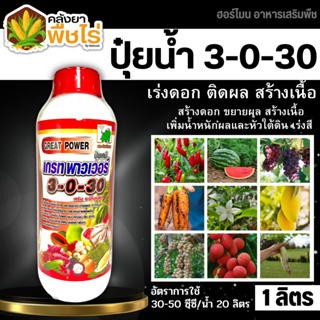 🚗 (ส่งฟรี) 🌽 เกรทพาวเวอร์ ช้างเก้ายอด (3-0-30) 1ลิตร NPK เต็มสูตร+อะมิโนแอซิด เร่งหวาน เร่งสี เร่งหัว