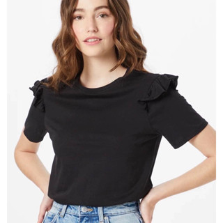 เสื้อยืด zara แท้ แต่งระบายที่แขน สีดำ