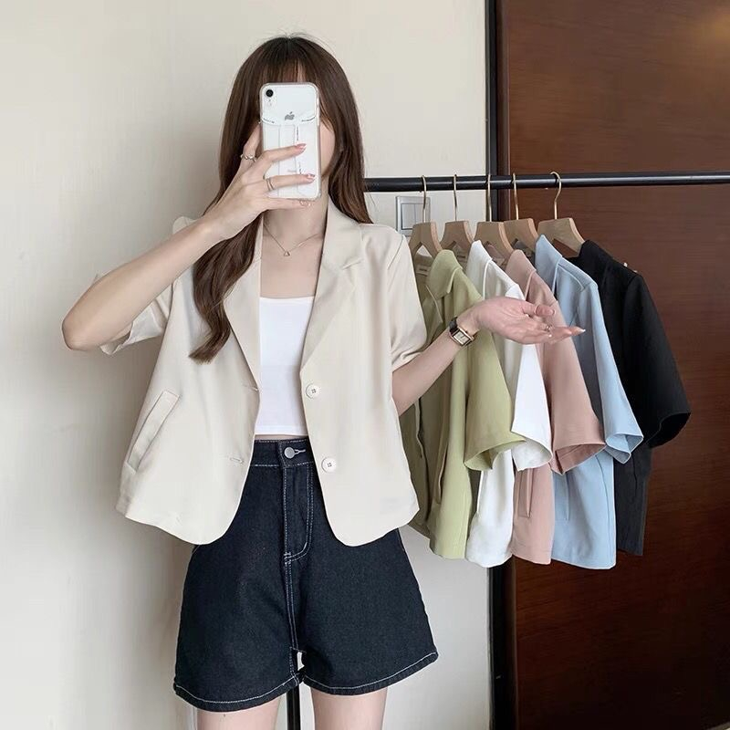 sppshoppppp พร้อมส่ง  เสื้อสูทแขนสั้น เสื้อเบลาซ์ผ้าซีฟอง มี6สี