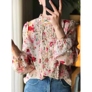 เสื้อแขนยาวลายดอกไม้กุหลาบ สีหวานละมุน