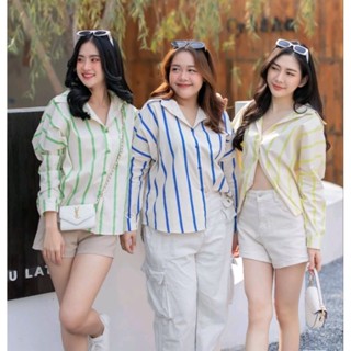 SALE 💙💛💚 Neon Striped Shirt เสื้อเชิ้ตลายริ้ว แต่จะให้ริ้วธรรมดาเหมือนกันม่ายด้ายยยย