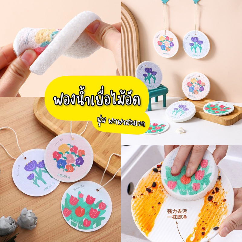 พร้อมส่ง ฟองน้ำเยื่อไม้บีบอัด อเนกประสงค์ ฟองน้ำล้างจาน ขจัดคราบ ใยขัด คละลาย แบบอัด พกพา