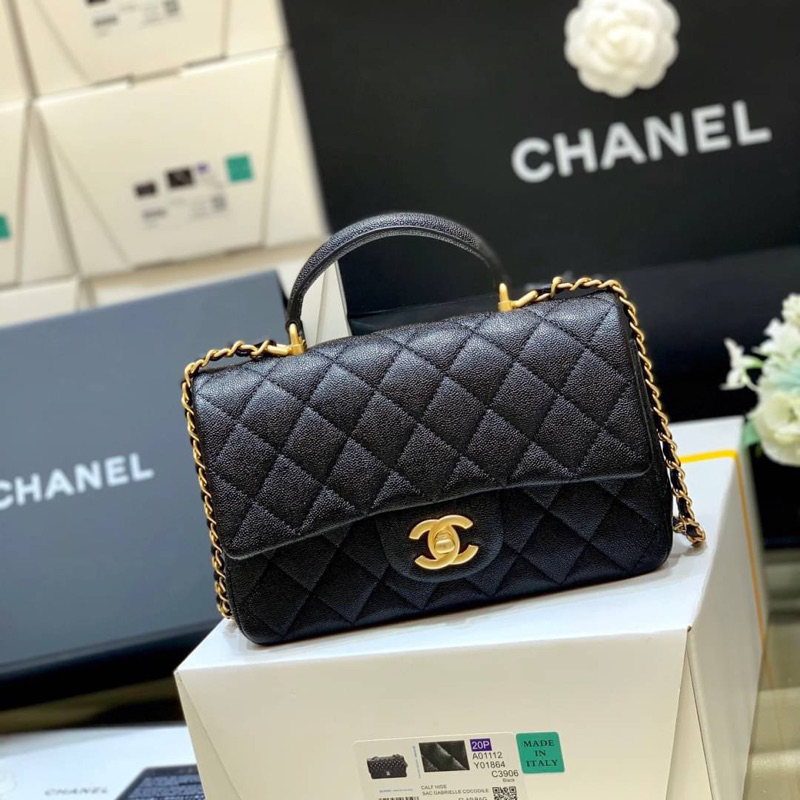 Chanel Mini Flap Bag With Top Handle(Ori)VIP  📌หนังอิตาลีนำเข้างานเทียบแท้ 📌size 20x13x9 cm.