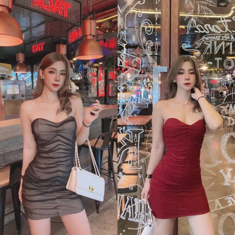 เดรสเกาะอกย่น เดรสเกาะอกสั้น พรางหุ่นดีสุดๆ รุ่นนี้ห้ามพลาด เดรสออกงาน ชุดพีอาร์