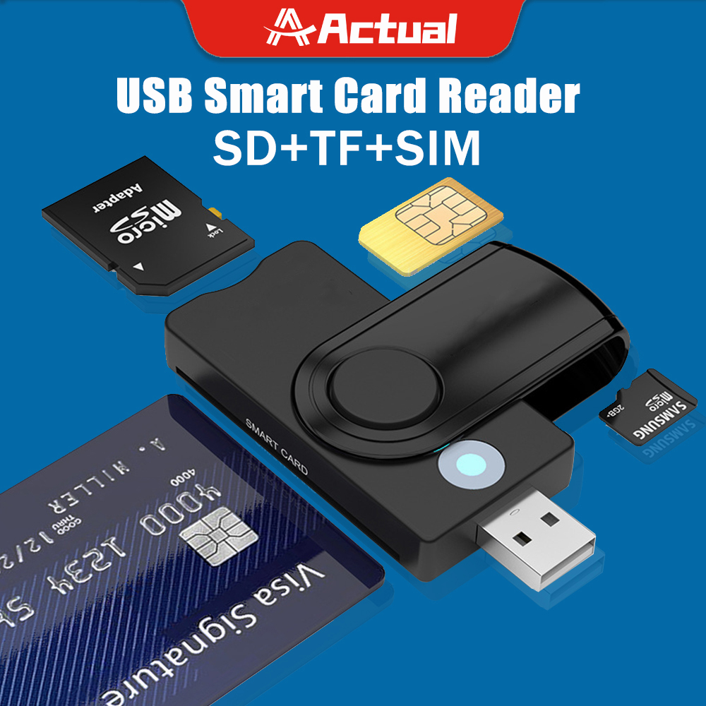 Actual ใหม่ 4 in 1 Card Reader, SDHC/SDXC/Micro SD และ USB SD Card Reader สำหรับ CAC/SIM/ID/IC Bank/ชิปการ์ด