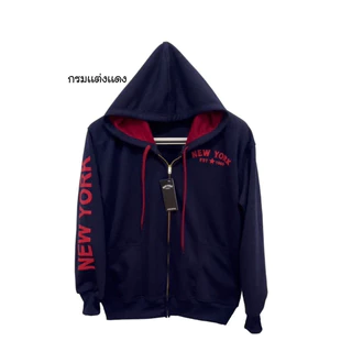 เสื้อคลุม new york รุ่นสกรีนแขนซิปเหล็กสีทอง หมวก2ชั้น