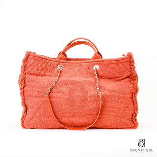 CHANEL TOTE LARGE ORANGE TWEED SHW