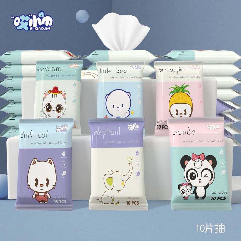 GTRMALLSHOP XP643（ร้านไทย) ทิชชู่เปียก ลายการ์ตูน ขนาดพกพา [1 ห่อ] [10 แผ่น/ห่อ]