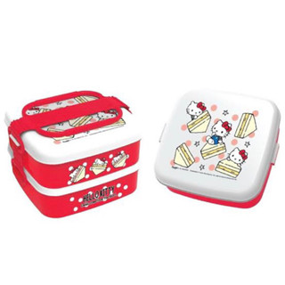 ปิ่นโตใส่อาหาร 2 ชั้นมีหูจับลาย Sanrio ขนาด 15.5x15.5x4.5 cm