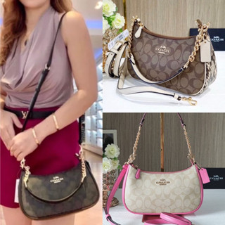 🎀 (สด-ผ่อน) กระเป๋า ขนาด 9.5 นิ้ว ซีเข้ม ซีขาว CA548 CC323 Teri Shoulder Bag In Signature Canvas