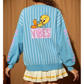 💘 ลิขสิทธิ์แท้ LOONEY TUNES 💘 คาร์ดิแกน เสื้อคลุม เสื้อกันหนาว เสื้อกันแดด แจ็คเก็ต สีฟ้า สไตล์ y2k ยุค90 ยุค80