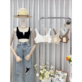 crop v 🌻🌼🌸🌷เสื้อครอป คอวี น่ารักสุดๆ ผ้าริบร่อง