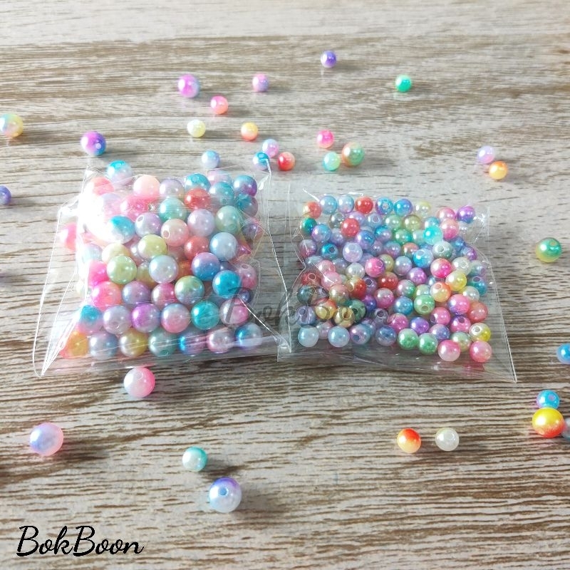 ลูกปัดมุกรุ้งขนาด 6mm./8mm. 100ชิ้น