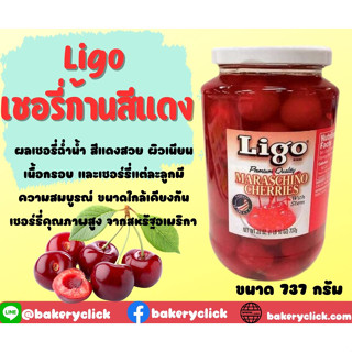 เชอรี่แดงมีก้านในน้ำเชื่อม Ligo Maraschino Cherries 737 กรัม