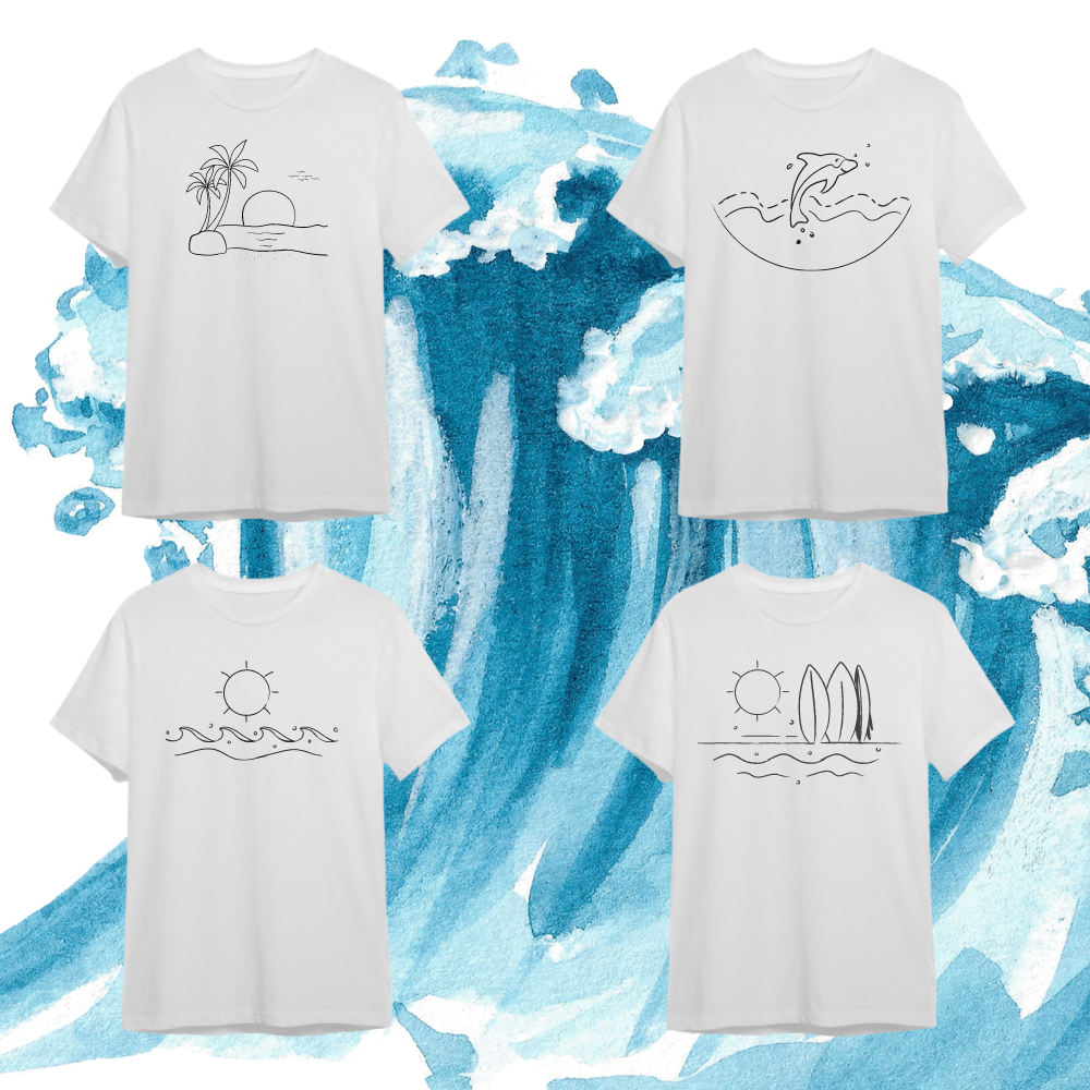 เสื้อยืดธีมทะเล สีขาวลายมินิมอล มีไซส์ S-3XL