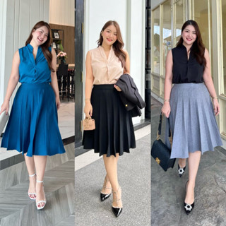 พลีทสาวอวบ พรางสะโพก(โปร2ตัว1000) 5สี เอว28-46 ผ้าหนาอย่างดี รุ่นJina Pleats