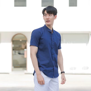 (16 สี) เสื้อเชิ้ตคอจีนแขนสั้น รุ่นกระดุมยาว ผ้า OXFORD (ไซต์ S-XXL) เสื้อผ้าผู้ชาย