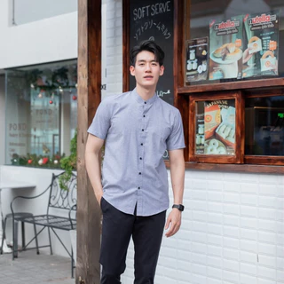 (16 สี) เสื้อเชิ้ตคอจีนแขนสั้น รุ่นกระดุมยาว ผ้า OXFORD (ไซต์ S-XXL) เสื้อผ้าผู้ชาย